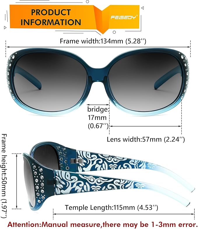 FEISEDY Women's Polarized Sunglasses Wrap Around Rhinestone Design Fashion Sunnies UV400 Protection B1091