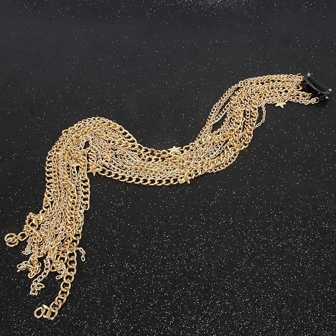 2PCS Dreadlocks pearl Tassel Ponytail Multi-Strand Hair Chain Prom Party Concave styling hair accessories hair extension chain with clip for girls and women (gold)