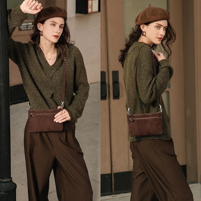 befen Genuine Leather Wristlet Clutch Wallet Purses with RFID Blocking, Small Crossbody Bags Shoulder Handbag for Women