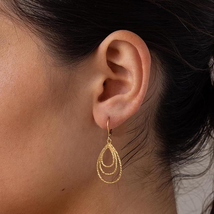 Gold Dangle Earrings for Women, 14K Gold Plated Lightweight Hypoallergenic Teardrop Drop Earrings, Trendy Leverback Minimalist Jewelry for Sensitive Ears Vacation Wear, 7-Styles