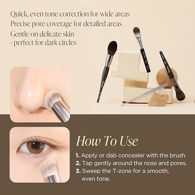 Piccasso 270 Concealer Brush – Large Angled Brush for Face Makeup, Under Eye Concealer, and Liquid Blush, Soft Bristles for Cream and Liquid Products, Korean Makeup Brush for Pore Coverage