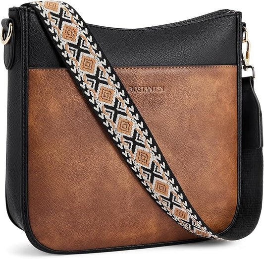 BOSTANTEN Crossbody Bags for Women Trendy Vegan Leather Hobo Purses Shoulder Handbags With Wide Shoulder Strap