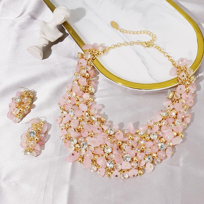 Bocar Fashion Crystal Chunky Collar Statement Necklace Earring Set for Women Gift (NK-10260)