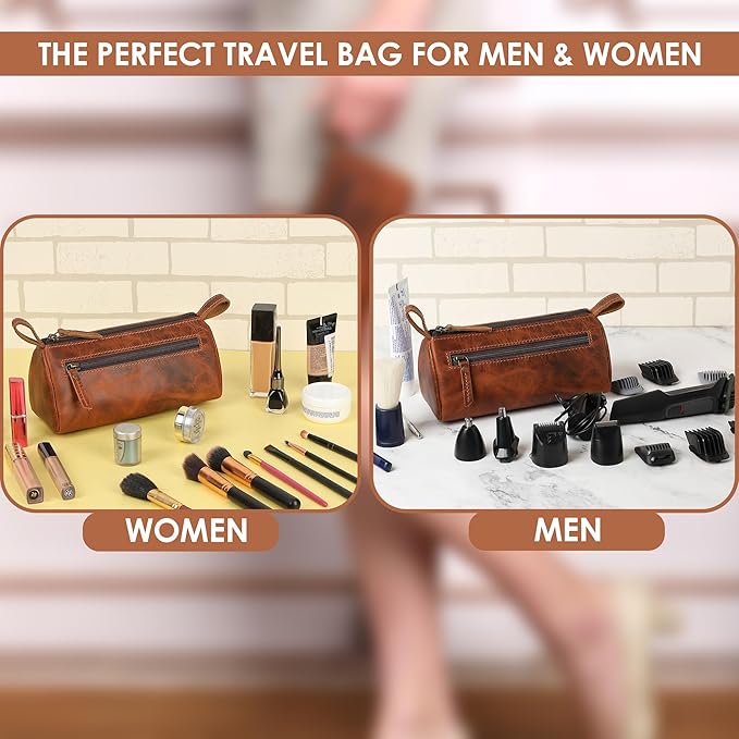 Leather Makeup Bag Small Cosmetics Case for Purse Multipurpose Zippered Pouch for Travel Compact Leather Stationary Organizer Pencil Pouch Gift for Everyday Use