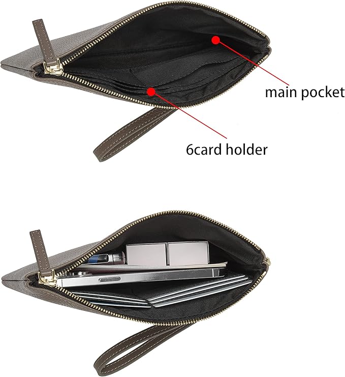 DORIS&JACKY Small Leather Wristlet Clutch Purse for Women Slim Designer Wallet and Cellphone Pouch Bag With Detachable Strap