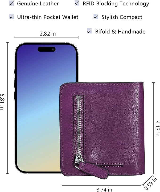 AINIMOER Small Leather Wallet for Women, Ladies Credit Card Holder RFID Blocking Women's Mini Bifold Pocket Purse