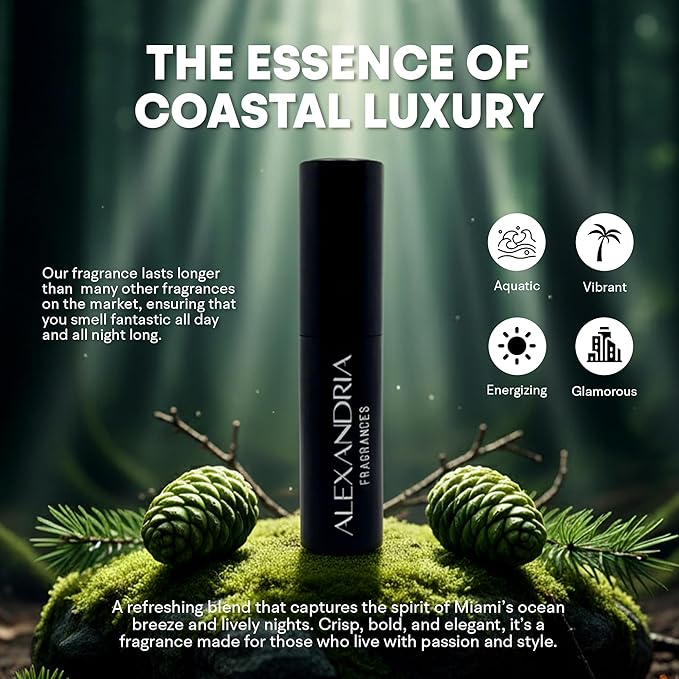 Alexandria Fragrances Miami Beach Perfume - Long Lasting Eau de Parfum for Men & Women - Everyday Men’s Cologne with Citrus, Ginger, Vetiver & Cedar Notes - Inspired by Beach & Summer Vibes - 10ml