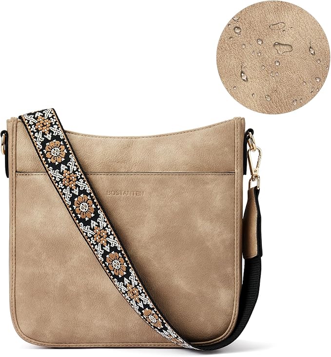 BOSTANTEN Crossbody Bags for Women Trendy Vegan Leather Hobo Purses Shoulder Handbags With Wide Shoulder Strap