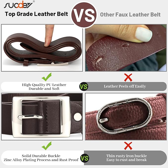 SUOSDEY Fashion Womens Leather Belts,Wide Waist Belt with Pin Buckle for Jeans Pants Dresses,1.5" width