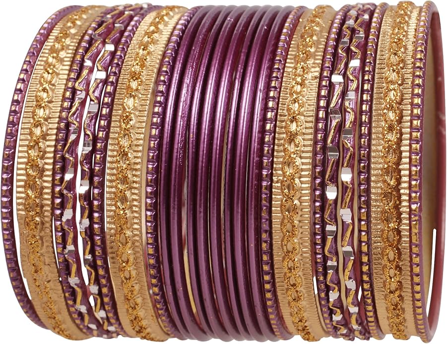 Touchstone Indian Metal Bangles for Women Gold Alloy Bracelets desi 2 Dozen Bangle Collection Bollywood Women's Jewelry Set Multi Stacking Wide Chunky Textured Golden Set of 24 in Gold or White Tone