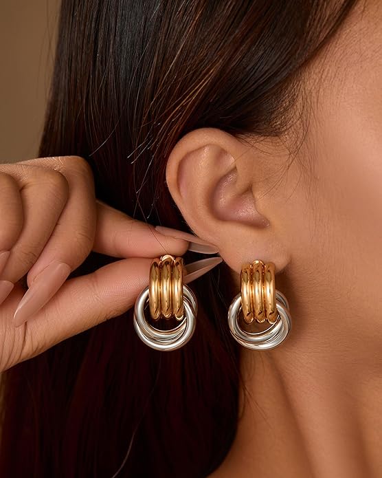 14K Gold Plated Knot Earrings for Women Gold Silver Earrings Heart Link Drop Dangle Earring Chunky Golden Knotted Statement Jewelry