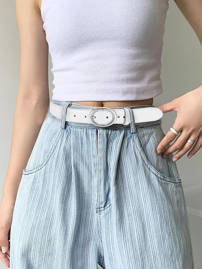 Womens Belt - CR Leather Belt Women Casual for Jeans Pants Dress - Belts with Gold Buckle for Women Fashion