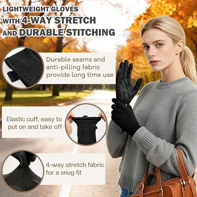 Sukeen Lightweight Running Gloves for Women Touchscreen Anti-Slip Liner Gloves Winter Warm Gloves for Cycling, Driving, Soccer