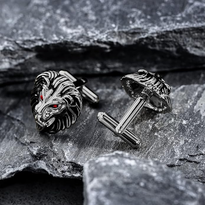 HAWSON Vintage Lion Head Cufflinks for Men with Gift Box, Gold Silver Black Tone Cuff Links for Men's Dress Shirts and French Cuff Shirts, Mens Personalized Jewelry or Accessories Unique