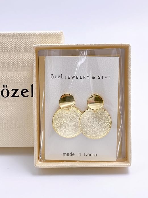OZEL Gold Dangle Earrings for Women Brushed Finish, Matte Gold Statement Jewelry, 14k Gold Plated