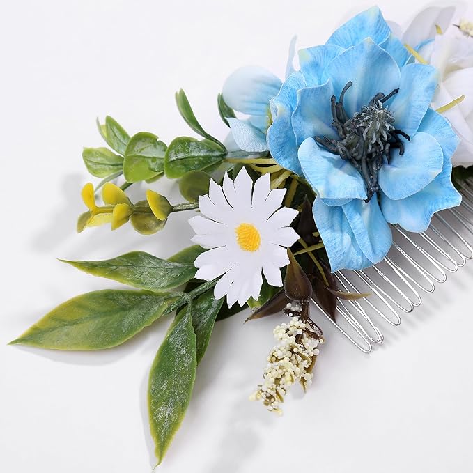Flower Hair Clip for Women - Elegant Hair Accessory for Wedding, Party & Daily Wear (Sky Blue)