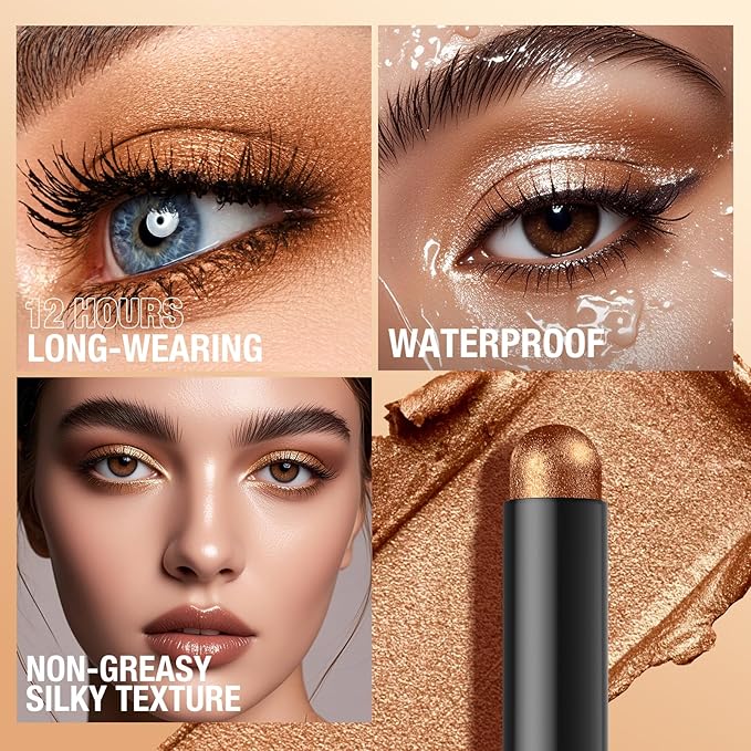 LANGMANNI 4Colors Dual-Ended Cream Eyeshadow Stick Set – Silky Smooth, Waterproof & Transfer-Proof, Built-in Blender Brush, All-Day Matte & Shimmer Wear Eye Makeup(#5+6+7+8)