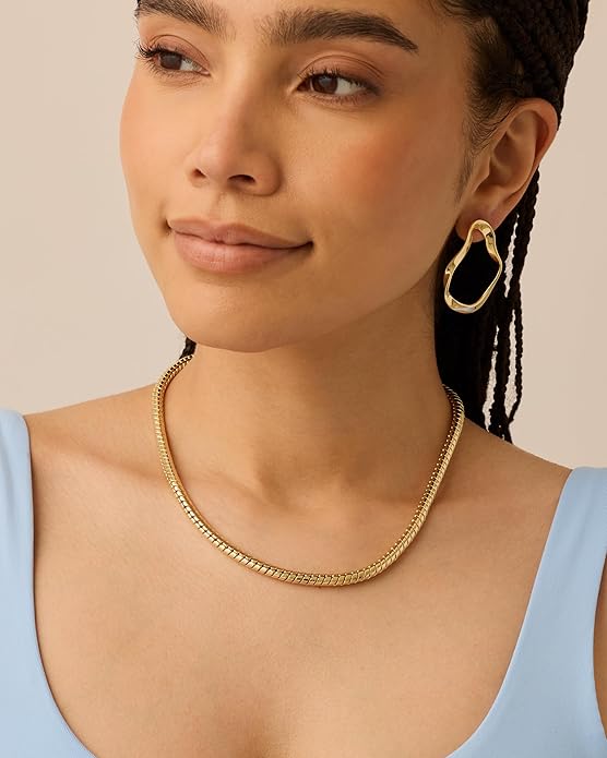 PAVOI 14K Gold Plated Chunky Chain Choker Necklaces for Women | Gold Statement Graduated Link Chain Necklace | Bold Oval Link Barbell Links Paperclip Chains