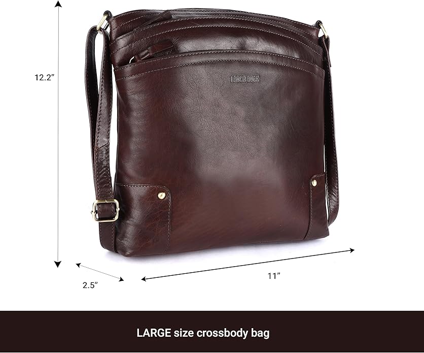 Terry Large Soft Real Leather Womens Crossbody Handbags and Purses-Triple Zip Premium Sling Crossover Shoulder Bag