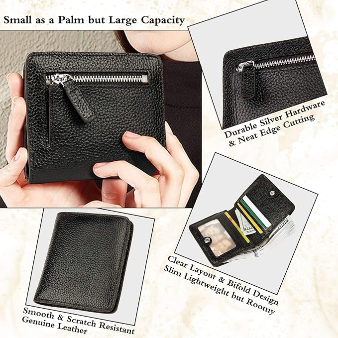 AINIMOER Small Leather Wallet for Women, Ladies Credit Card Holder RFID Blocking Women's Mini Bifold Pocket Purse