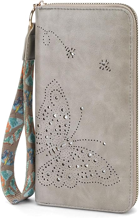 RFID Wallet Women, Large Capacity Butterfly Cell Phone Clutch Purses Ladies Wristlet Wallets for Women