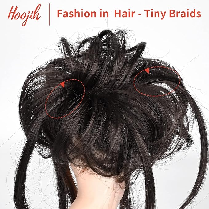 HOOJIH Messy Bun Hair Piece, Super Long Tousled Updo Hair Bun Extensions Wavy Wrap Ponytail Hairpieces Scrunchies with Elastic Band for Women HB007 Grace - Black Brown