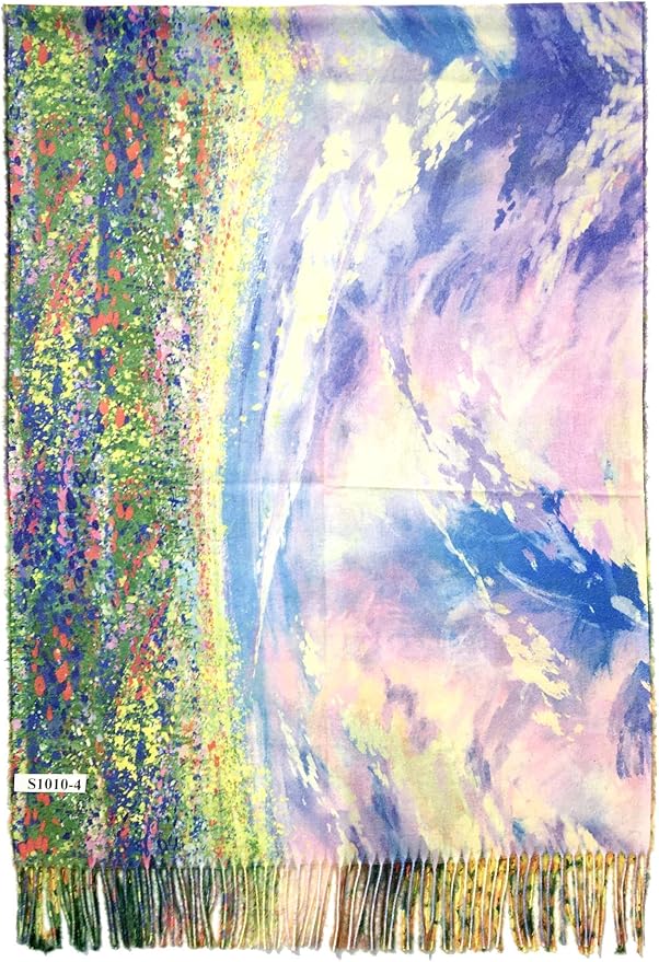 Plum Feathers Super Soft Cashmere Feel Double Sided Reversible Art Shawl Scarf Van Gogh Monet Klimt Inspired