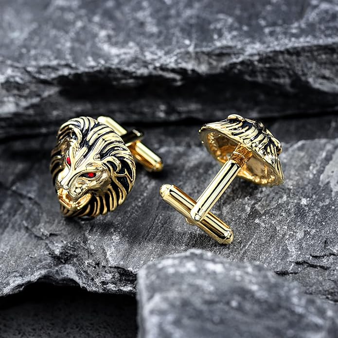HAWSON Vintage Lion Head Cufflinks for Men with Gift Box, Gold Silver Black Tone Cuff Links for Men's Dress Shirts and French Cuff Shirts, Mens Personalized Jewelry or Accessories Unique