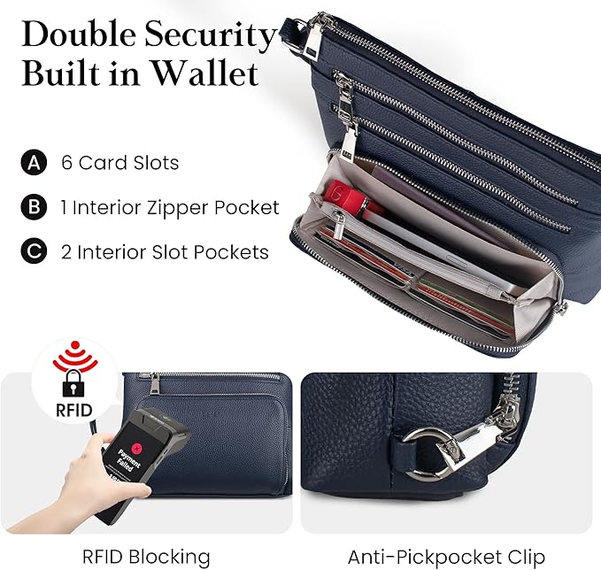 befen Genuine Leather Crossbody Bags for Women, Medium Anti-Theft Shoulder Purse with Built in RFID Wallet for Travel