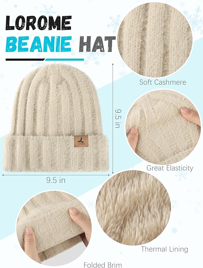 Winter Beanie Hat Scarf Gloves, Warm Fleece Knit Hat Long Scarf Neck Warmer Touch Screen Winter Gloves Set Gifts for Women