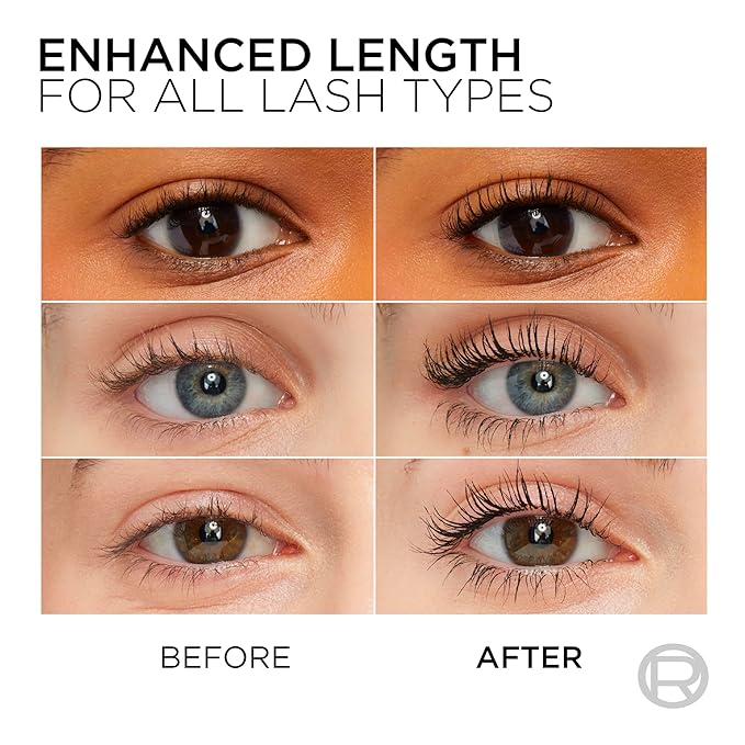 L'Oreal Paris Makeup Telescopic Original Lengthening, Lash Separating Mascara with Dual Precision Brush, Washable, Blackest Black, 0.27 Fl Oz., 2 Count