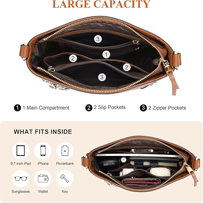 Over Earth Crossbody Bags for Women Leather Purses for Ladies with Multiple Pockets