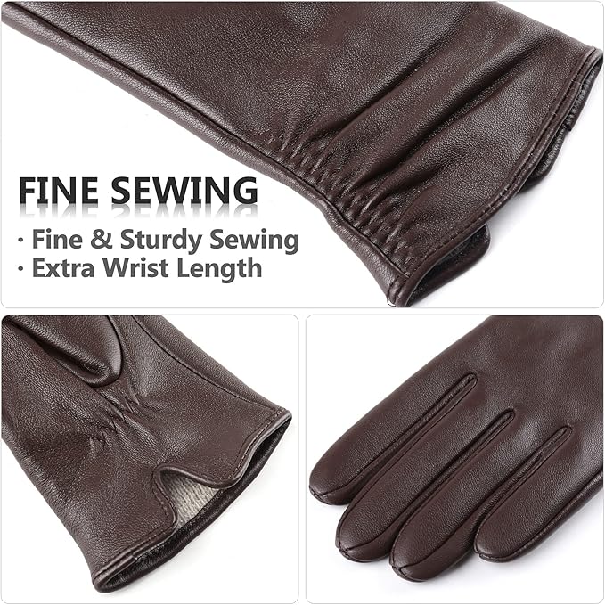 Dsane Womens Winter Leather Touchscreen Texting Warm Driving Lambskin Pure Genuine leather Gloves