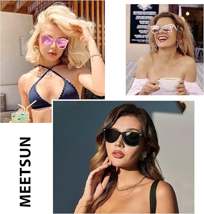 MEETSUN Retro Polarized Sunglasses for Women Men Classic Mirror Lens Driving Trendy Sun Glasses UV Protection (3 Pack)
