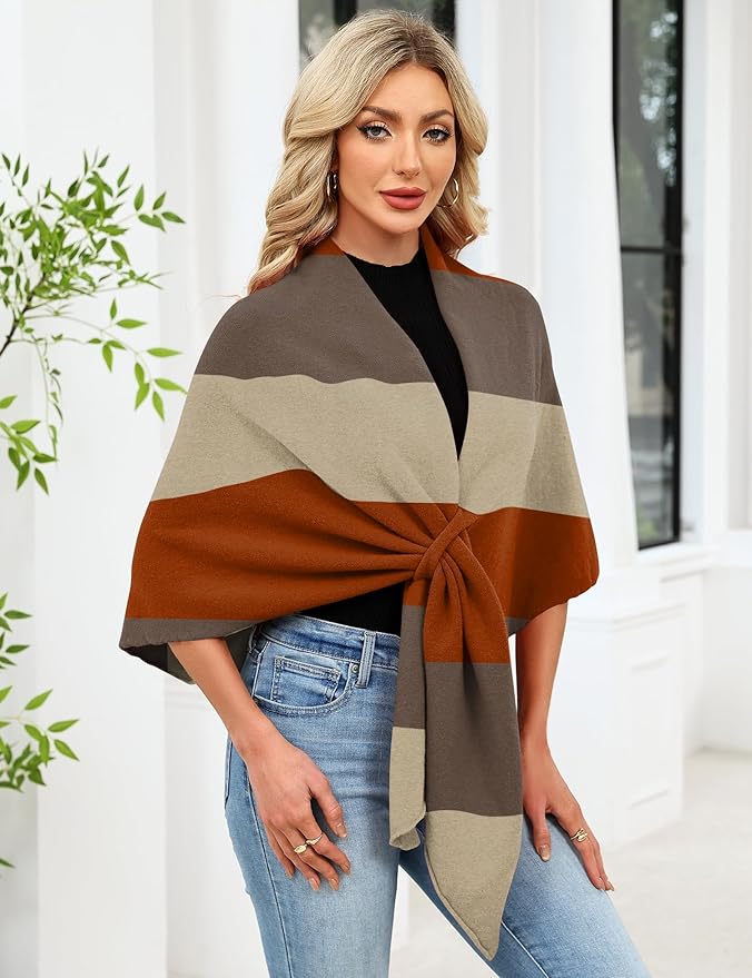 iWoo Women Soft Shawl Wraps kintted Open Front Poncho Sweater for Spring Fall Winter