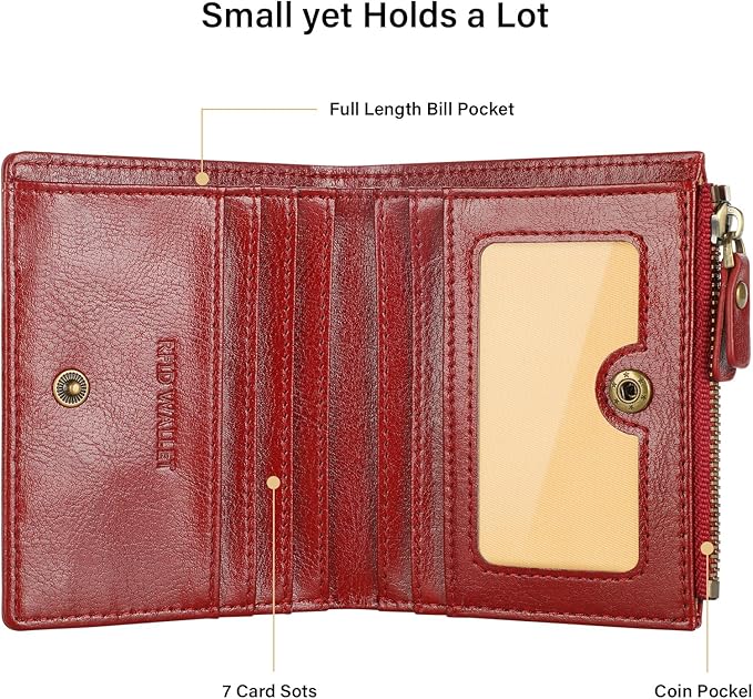 Lavemi Ultra Thin Small Compact Leather Womens Girls Wallets RFID Blocking Credit Card Holder for Women
