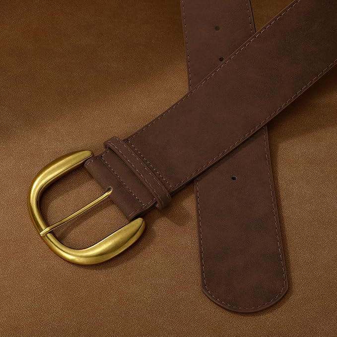 SANSTHS Women Wide Suede Belt for Dresses Jeans Fashion Thick Leather Waist Belts Ladies Chunky Belts