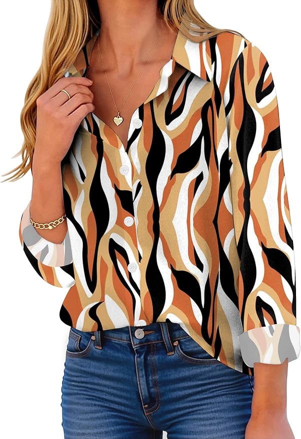 ZEAGOO Button Down Shirt for Women Long Sleeve Blouses Floral Printed Tops Business Casual Work Outfits S-XXL