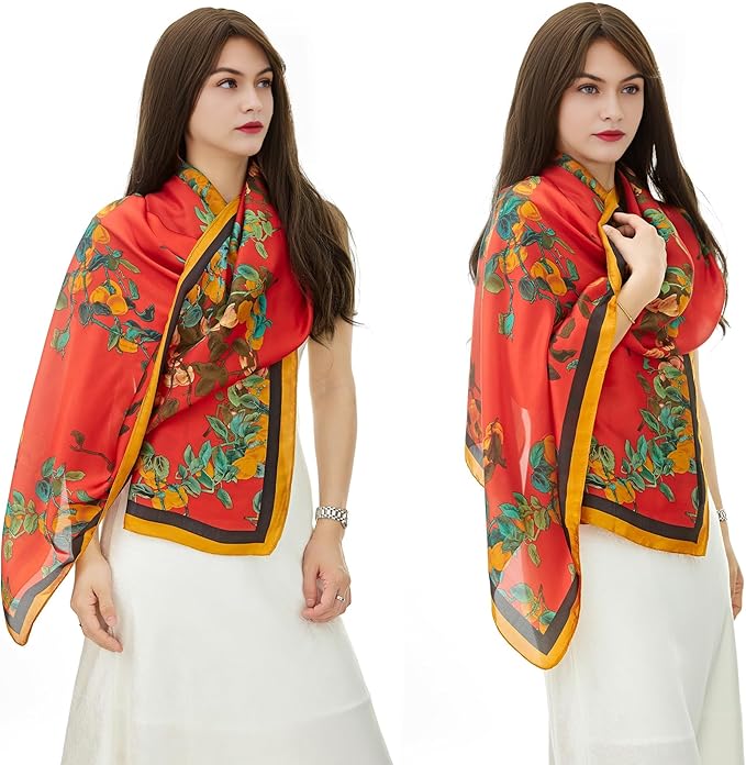 YOUR SMILE Large Mulberry Silk Feeling Long Stain Scarf Lightweight Sunscreen Shawls Wraps for Women