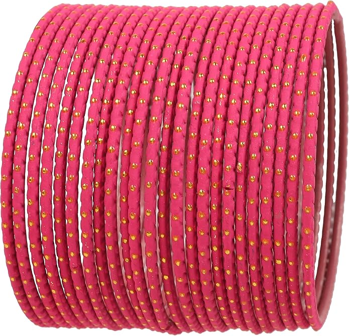 Touchstone Indian Bollywood Trending Fashion Handcrafted Beautifully Trimmed Edges Textured Golden Dots Designer Jewelry Bangle Bracelets. Set of 24 for Women.