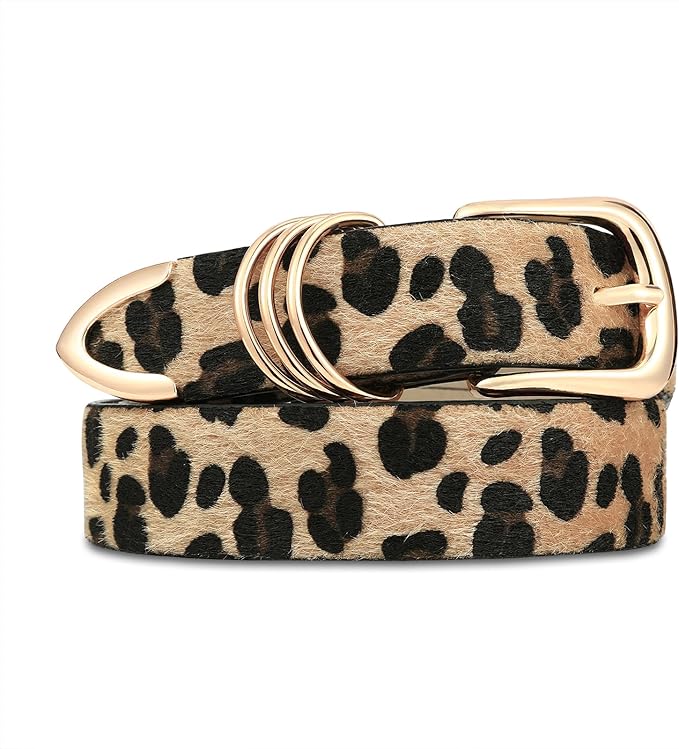 Women's Leather Belts with Gold Buckle Fashion Leather Waist Belt Elegant Ladies Belts for Jeans Dress & Casual Wear