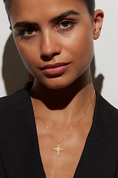 Milla 14K Gold Plated Cross Necklace for Women, Silver Cross Necklaces for Women, 18 inches Chain with Cross Pendant