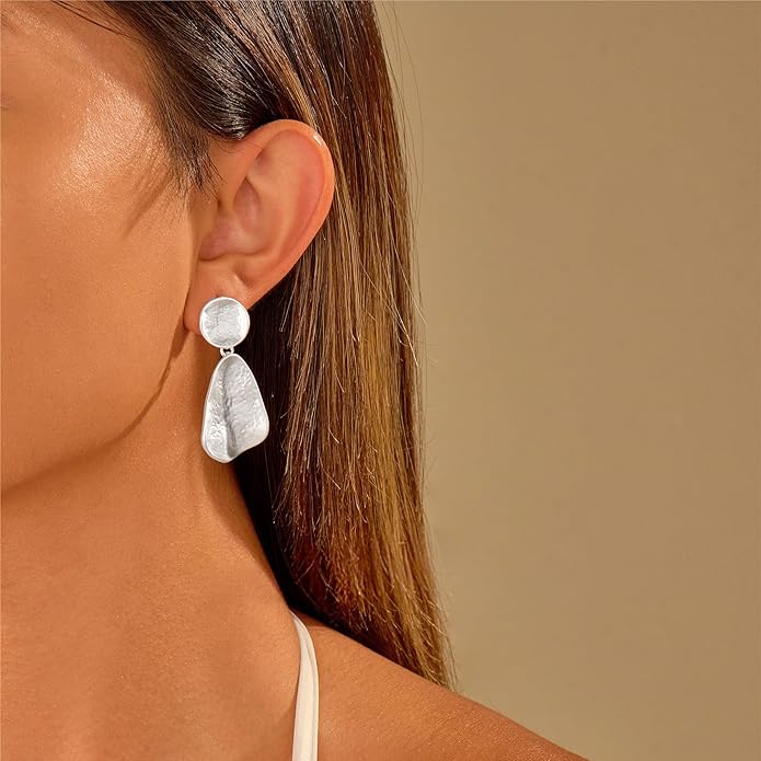 YUJIE Gold Plated Earrings for Women Geometric Chunky Dangle Earring Trendy Silvery Two-Tone Statement Jewelry