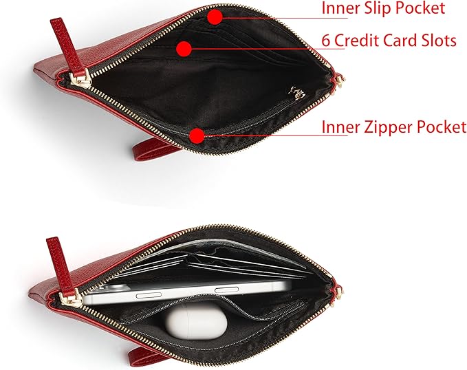 DORIS&JACKY Small Leather Wristlet Clutch Purse for Women Slim Designer Wallet and Cellphone Pouch Bag With Detachable Strap