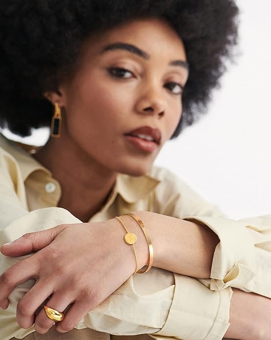 POTESSA 18K Gold Plated Cuff Bracelets Adjustable Dainty Bangle Handemade Jewelry for Women