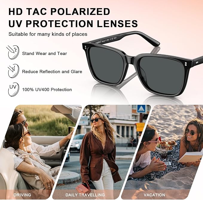 CARFIA Polarized Sunglasses for Women: Acetate, Small/Medium Size, UV400 Anti Glare CA5354