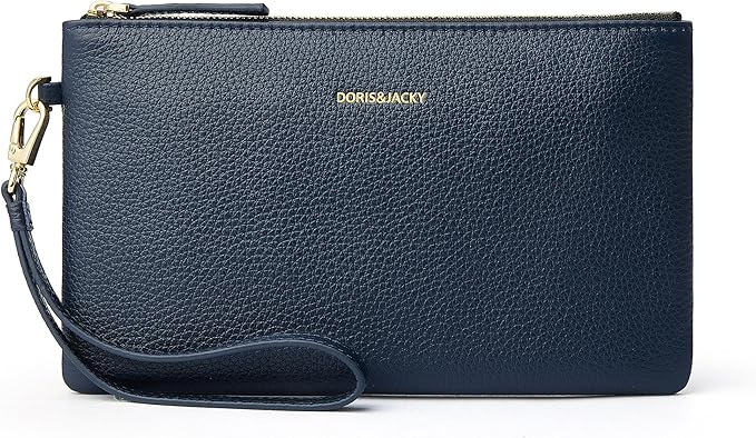 DORIS&JACKY Small Leather Wristlet Clutch Purse for Women Slim Designer Wallet and Cellphone Pouch Bag With Detachable Strap
