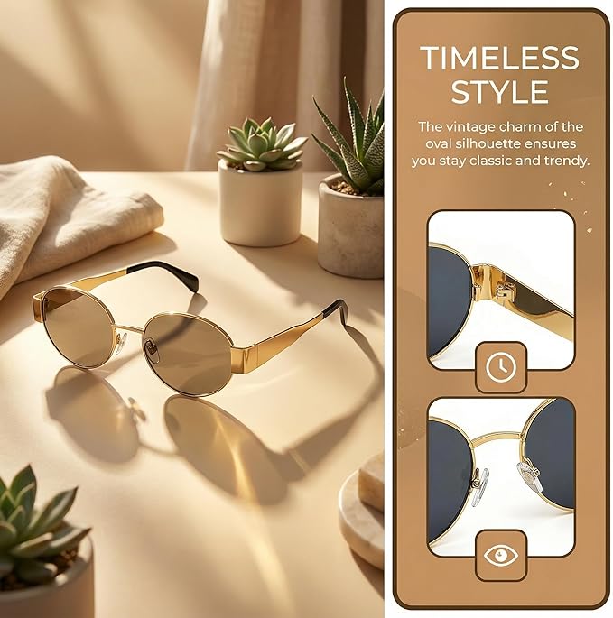 Retro Round Sunglasses for Men Women - Classic Metal Frame Circle Glasses - Vintage Steampunk Style Eyewear (Gold & Silver)