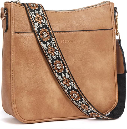 BOSTANTEN Crossbody Bags for Women Trendy Vegan Leather Hobo Purses Shoulder Handbags With Wide Shoulder Strap