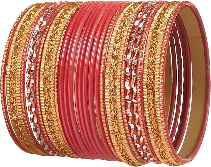 Touchstone Indian Metal Bangles for Women Gold Alloy Bracelets desi 2 Dozen Bangle Collection Bollywood Women's Jewelry Set Multi Stacking Wide Chunky Textured Golden Set of 24 in Gold or White Tone